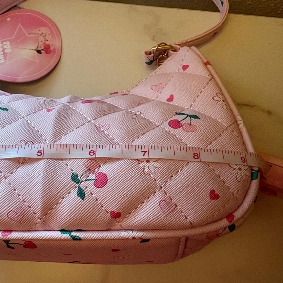 Y2K Pink Quilted Baguette Bag Cherry Print with Pom Pom Charm- NWT Under One Sky - Picture 6 of 11